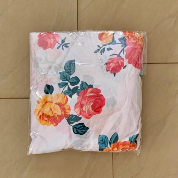 Drap de lit fleuri jaune rouge + 2 taies