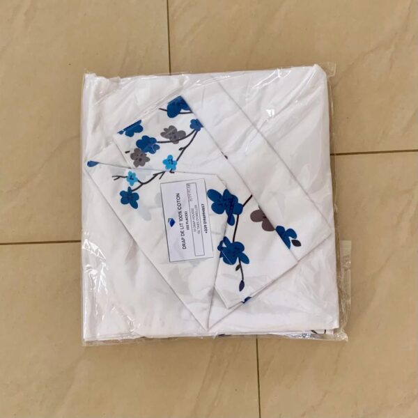Drap de lit fleuri bleu marron + 2 taies