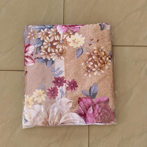 Drap de lit fleuri jaune marron + 2 taies – Image 2